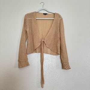Cynthia Max Open Knit Tie Cropped Cardigan